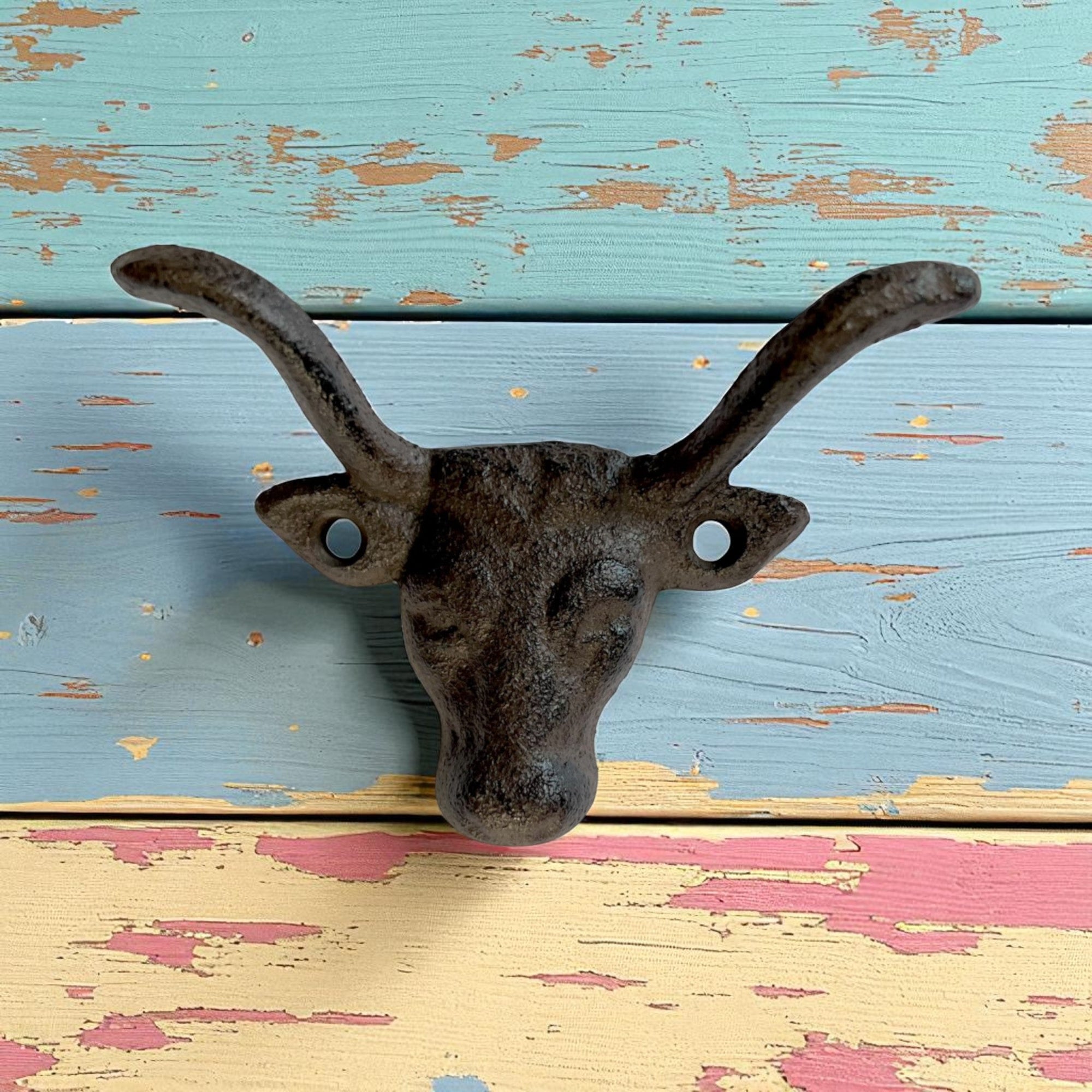 Rustic Cast Iron Bull Head Wall Hook, Western Ranch Decor Accent