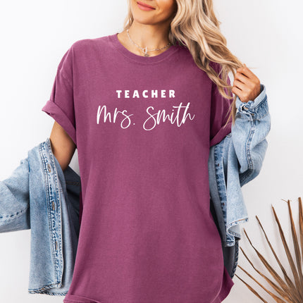Teacher Mrs Custom Personalization name Teacher Comfort Colors Garment Dyed T Shirt