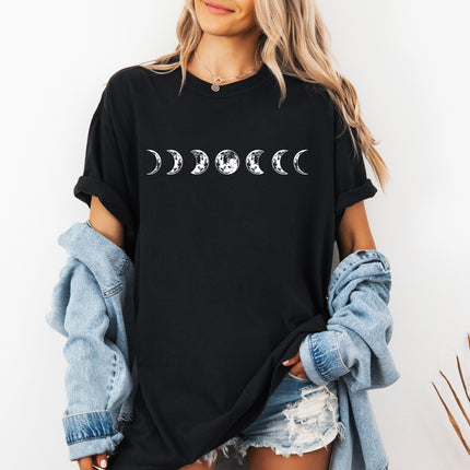 Moon Phase Nature Summer Vacation Camping Garment Dyed T Shirt