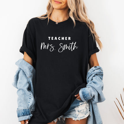 Teacher Mrs Custom Personalization name Teacher Comfort Colors Garment Dyed T Shirt