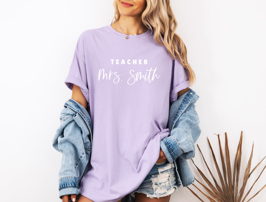 Teacher Mrs Custom Personalization name Teacher Comfort Colors Garment Dyed T Shirt