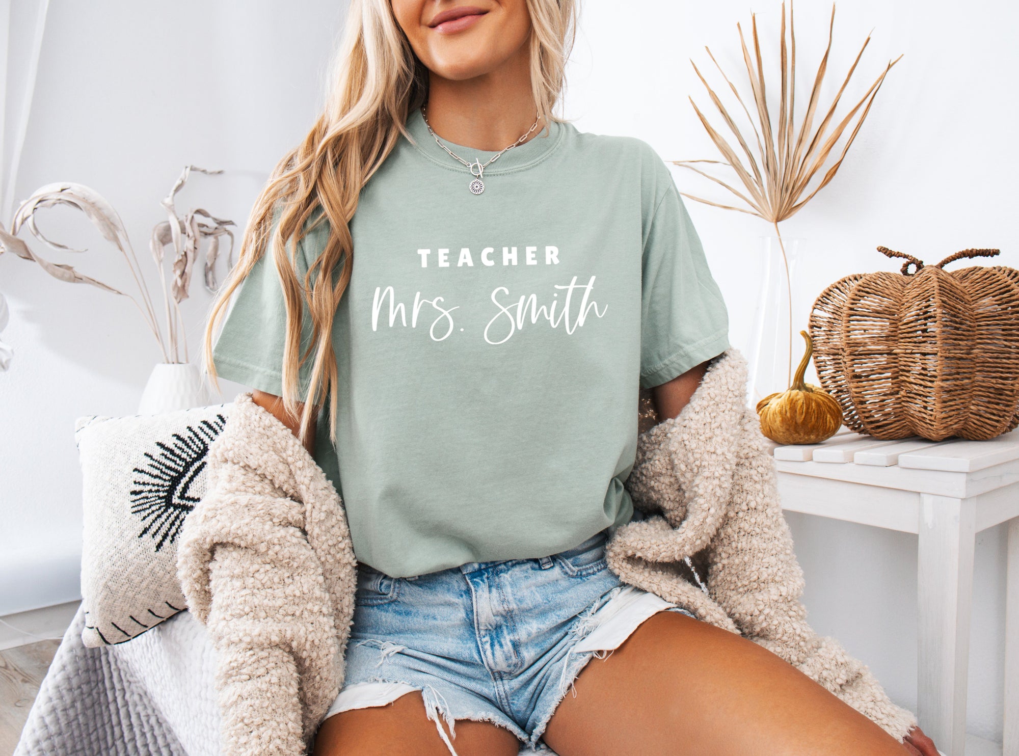 Teacher Mrs Custom Personalization name Teacher Comfort Colors Garment Dyed T Shirt