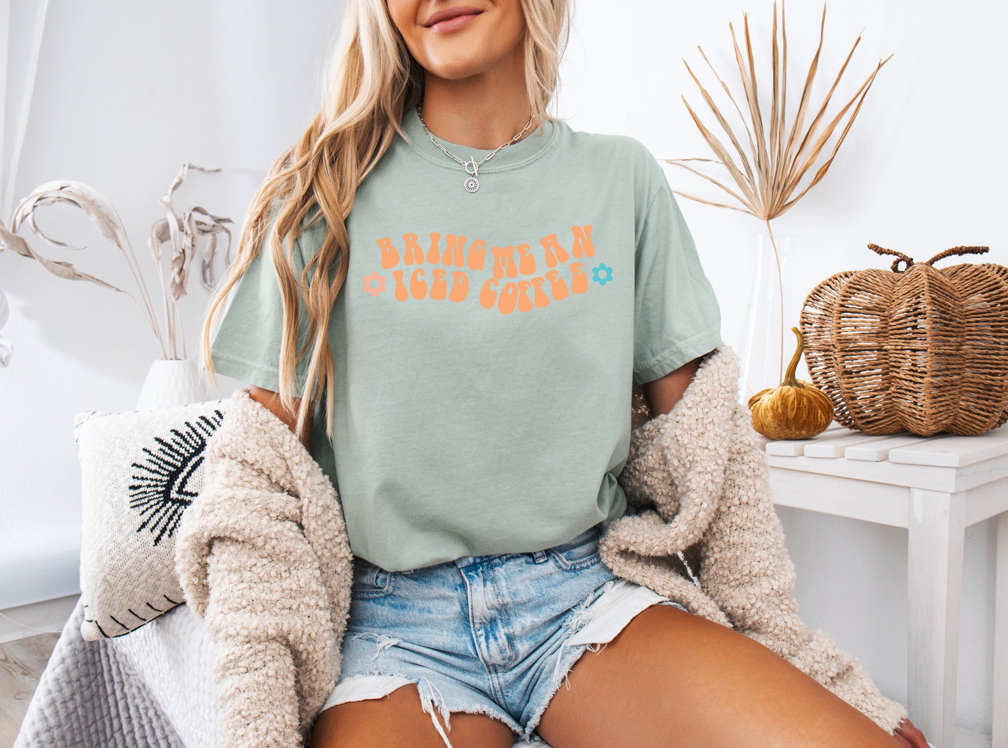 Bring me an Iced Coffee Latte Summer Garment Dyed T Shirt