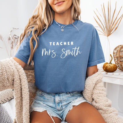 Teacher Mrs Custom Personalization name Teacher Comfort Colors Garment Dyed T Shirt