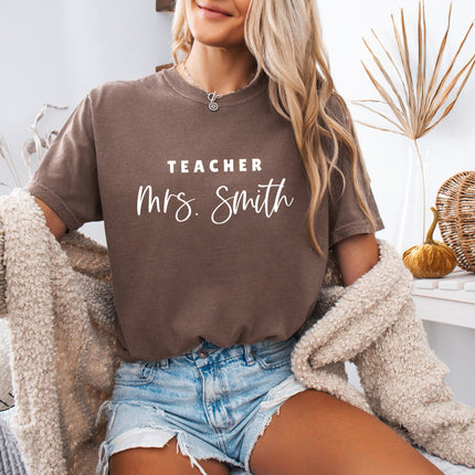 Teacher Mrs Custom Personalization name Teacher Comfort Colors Garment Dyed T Shirt