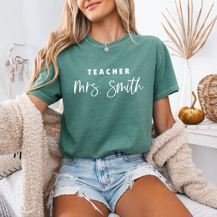 Teacher Mrs Custom Personalization name Teacher Comfort Colors Garment Dyed T Shirt