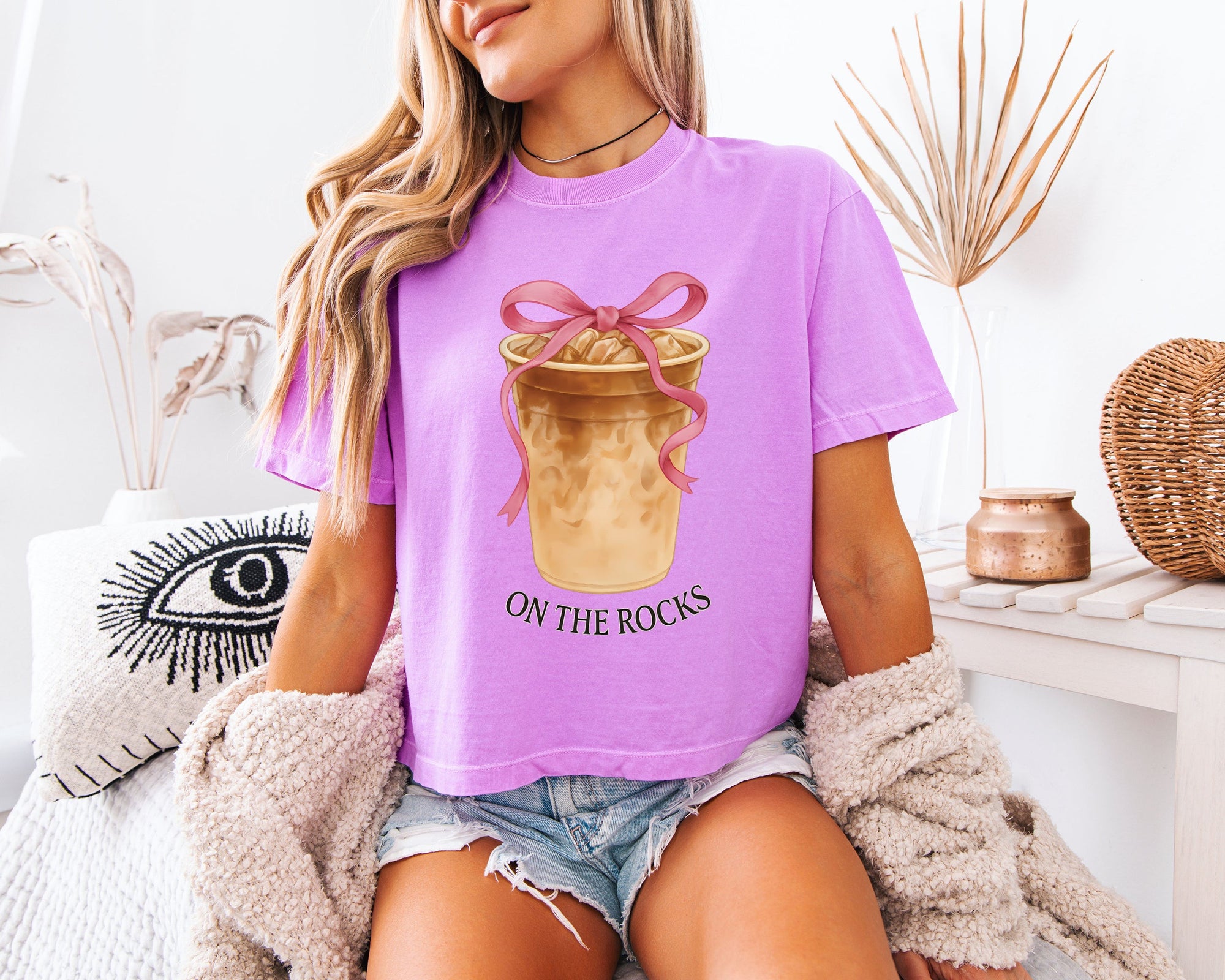 On the Rock Coffee Iced Latte Iced Coffee Garment Dyed Women's Slightly Cropped T Shirt