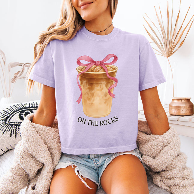 On the Rock Coffee Iced Latte Iced Coffee Garment Dyed Women's Slightly Cropped T Shirt