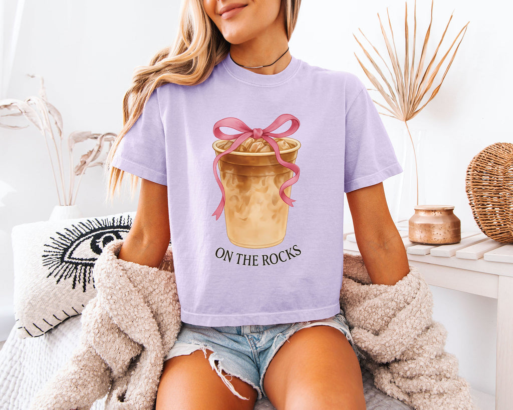 On the Rock Coffee Iced Latte Iced Coffee Garment Dyed Women's Slightly Cropped T Shirt