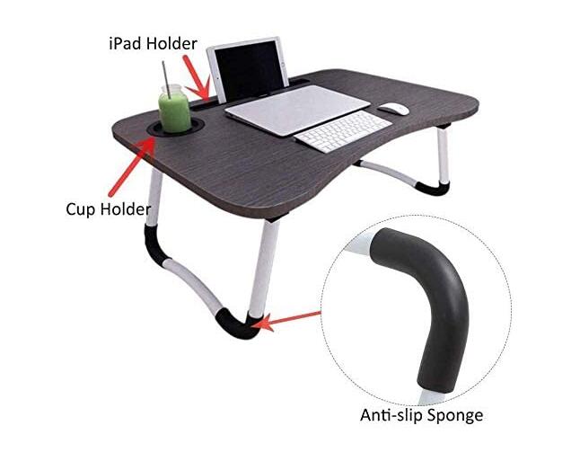 Portable Laptop or Reading Holder with Cup Slot & Foldable Legs