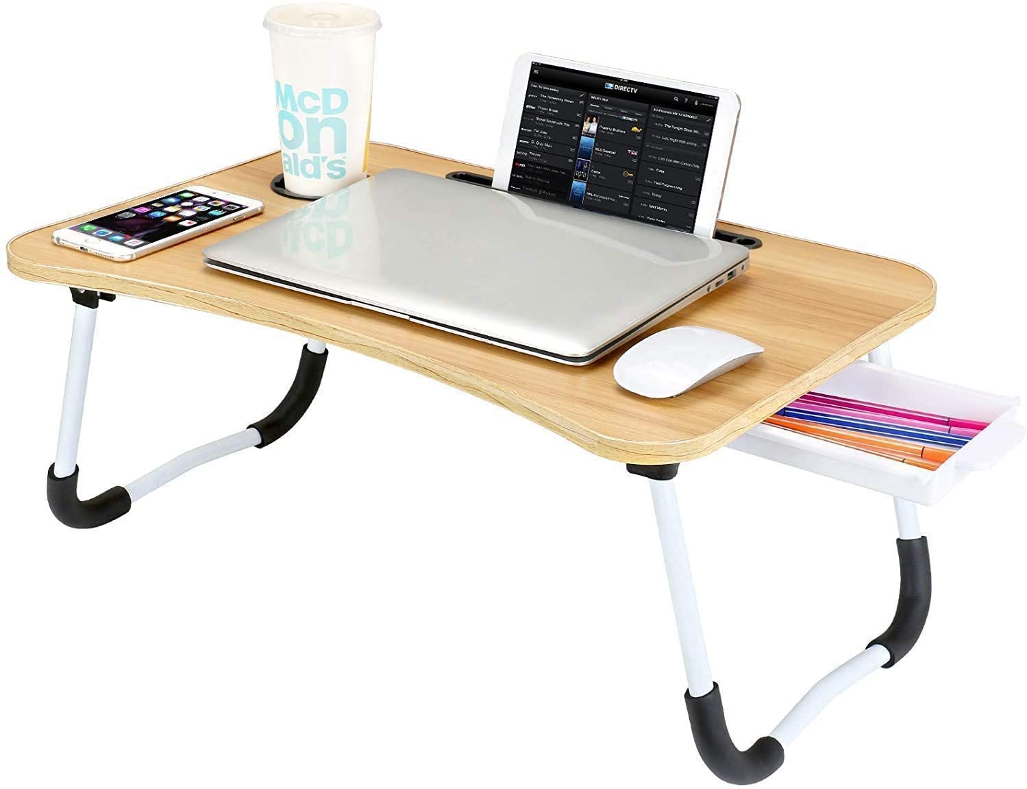 Portable Laptop or Reading Holder with Cup Slot & Foldable Legs