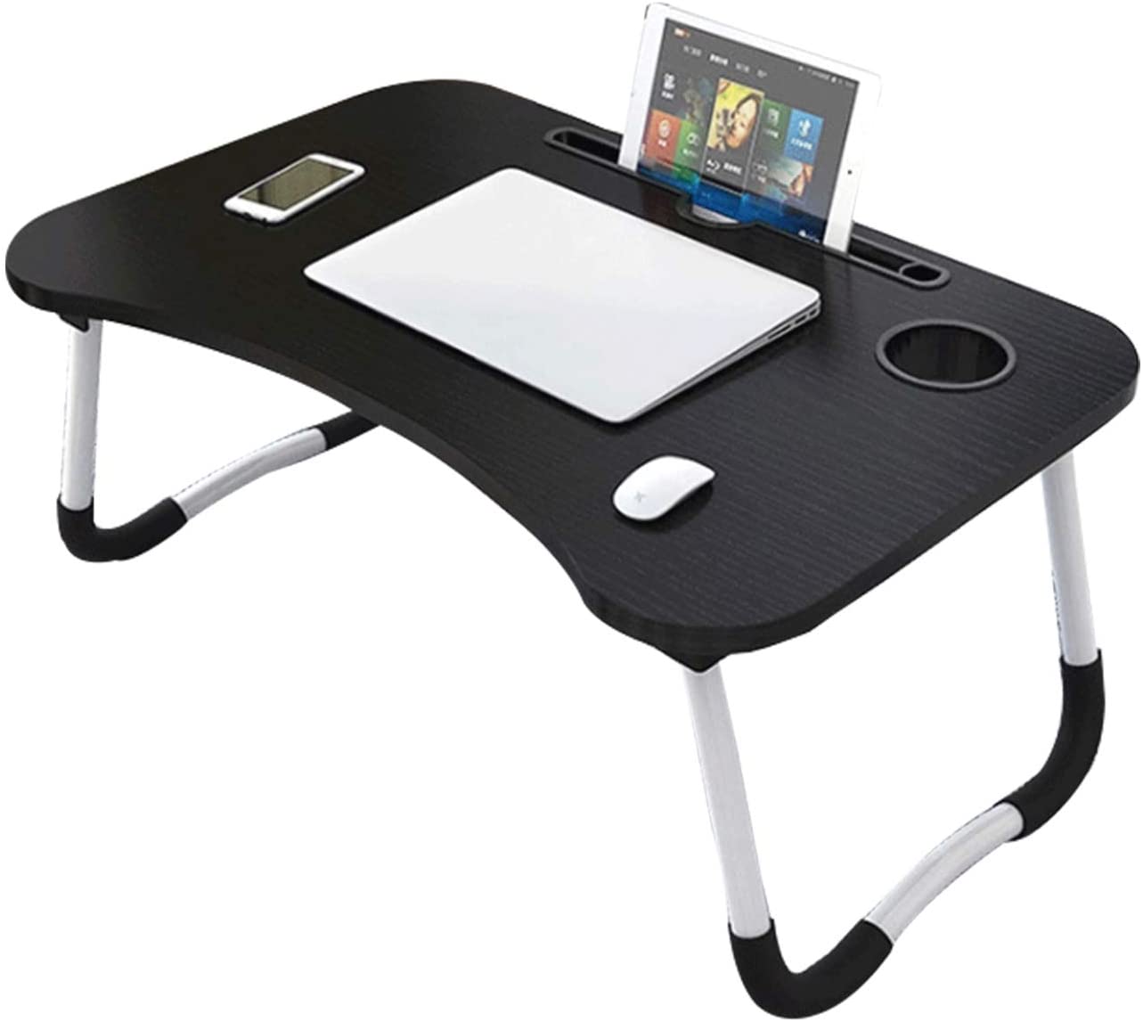 Portable Laptop or Reading Holder with Cup Slot & Foldable Legs