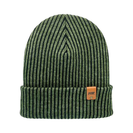 HAAKWEAR Cuffed Wide Ribbed Striped Beanie / Hat, Black / Green, Limited Edition - Made in USA