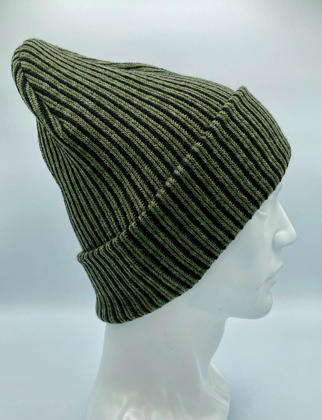 HAAKWEAR Cuffed Wide Ribbed Striped Beanie / Hat, Black / Green, Limited Edition - Made in USA