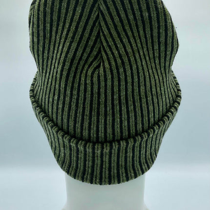HAAKWEAR Cuffed Wide Ribbed Striped Beanie / Hat, Black / Green, Limited Edition - Made in USA