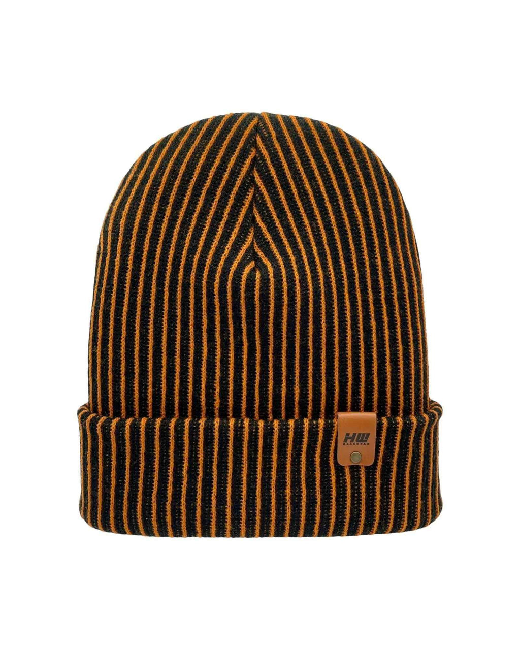 HAAKWEAR Cuffed Wide Ribbed Striped Beanie / Hat, Black / Orange, Limited Edition - Made in USA