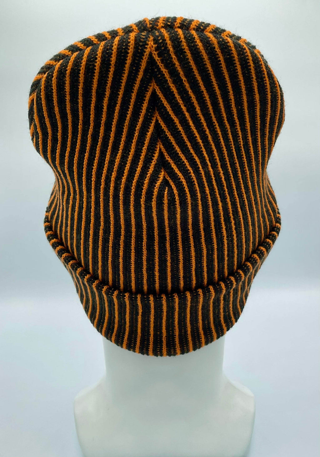 HAAKWEAR Cuffed Wide Ribbed Striped Beanie / Hat, Black / Orange, Limited Edition - Made in USA
