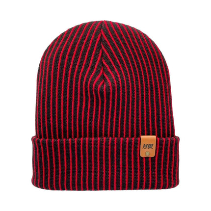 HAAKWEAR Cuffed Wide Ribbed Striped Beanie / Hat, Black / Red, Limited Edition - Made in USA