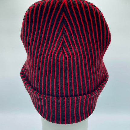 HAAKWEAR Cuffed Wide Ribbed Striped Beanie / Hat, Black / Red, Limited Edition - Made in USA