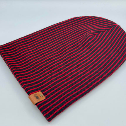HAAKWEAR Cuffed Wide Ribbed Striped Beanie / Hat, Black / Red, Limited Edition - Made in USA