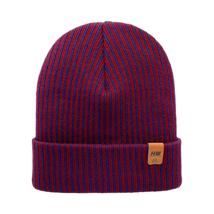 HAAKWEAR Cuffed Wide Ribbed Striped Beanie / Hat, Blue / Maroon, Limited Edition - Made in USA