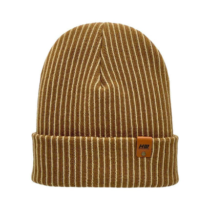 HAAKWEAR Cuffed Wide Ribbed Striped Beanie / Hat, Brown / Beige, Limited Edition - Made in USA