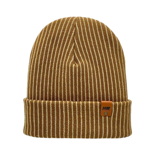 HAAKWEAR Cuffed Wide Ribbed Striped Beanie / Hat, Brown / Beige, Limited Edition - Made in USA
