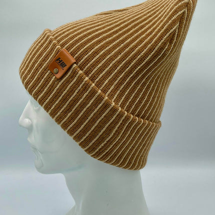 HAAKWEAR Cuffed Wide Ribbed Striped Beanie / Hat, Brown / Beige, Limited Edition - Made in USA