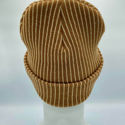 HAAKWEAR Cuffed Wide Ribbed Striped Beanie / Hat, Brown / Beige, Limited Edition - Made in USA
