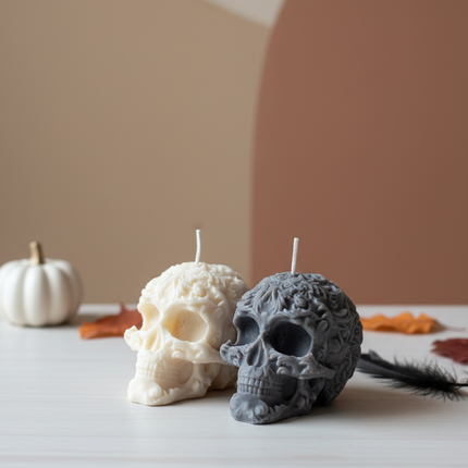 Handmade Skull Candle with Floral Details – Custom Colors & Scents for a Unique Touch