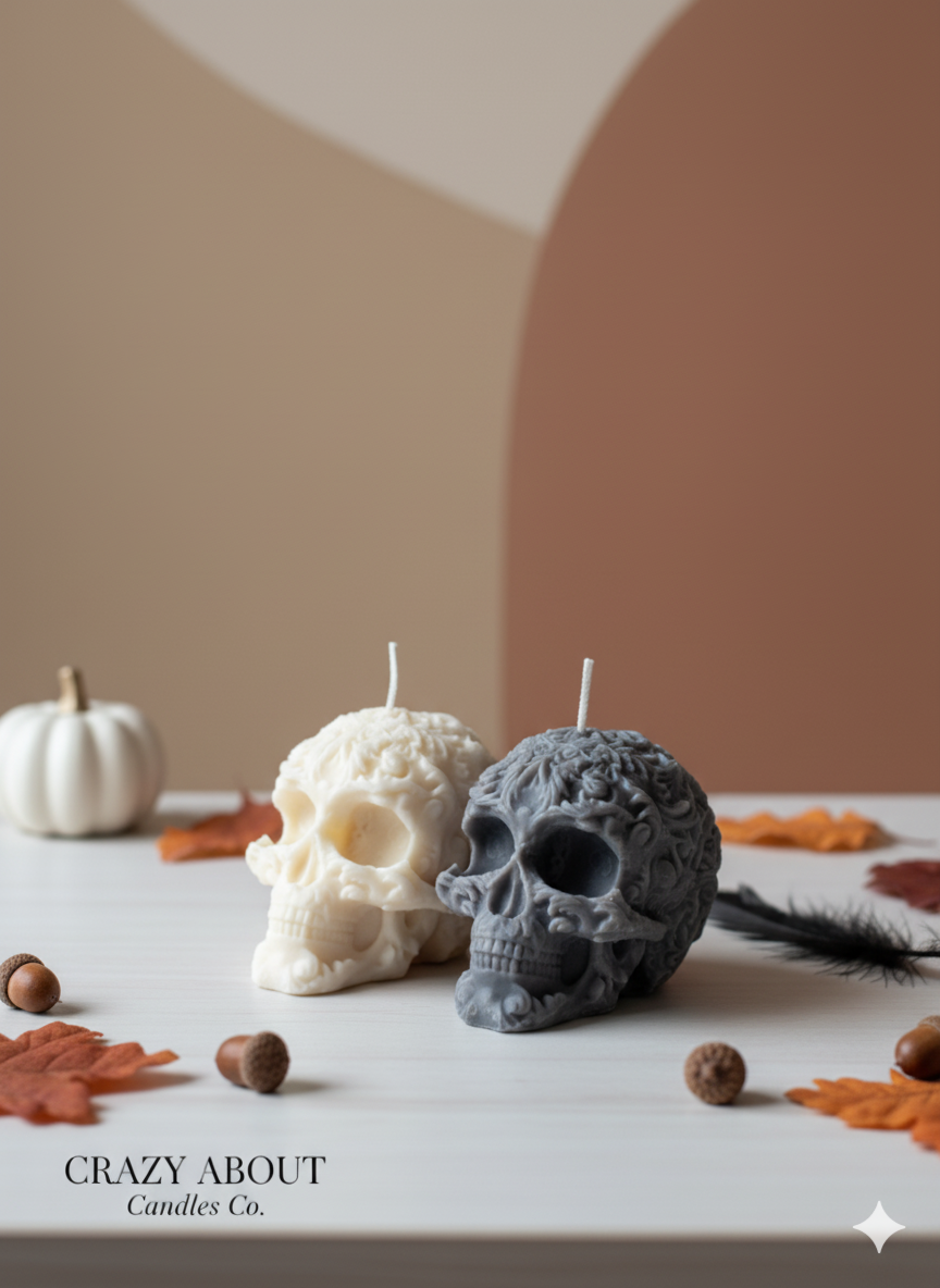 Handmade Skull Candle with Floral Details – Custom Colors & Scents for a Unique Touch
