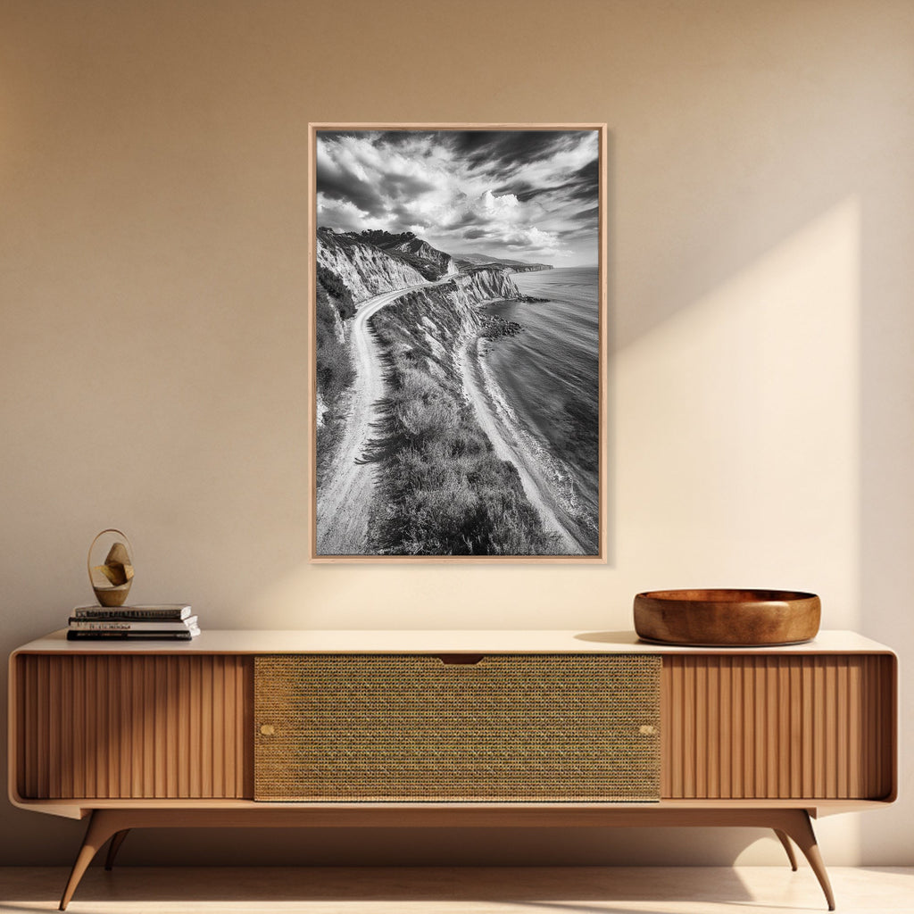 Coastal Mountain Trail, Ocean View, Travel Photography, Framed Canvas Print, Scenic Landscape Art, Office or Hallway Wall Art