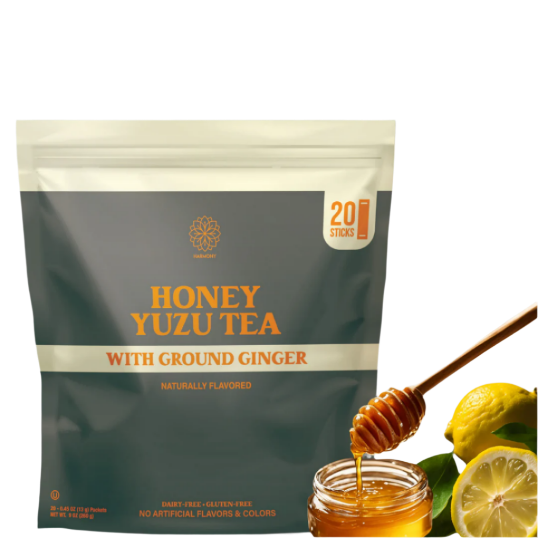 Harmony Matcha Honey Yuzu Tea With Ground Ginger – Premium Black Tea, Sweetened with Honey and Organic Sugar, 20 Servings