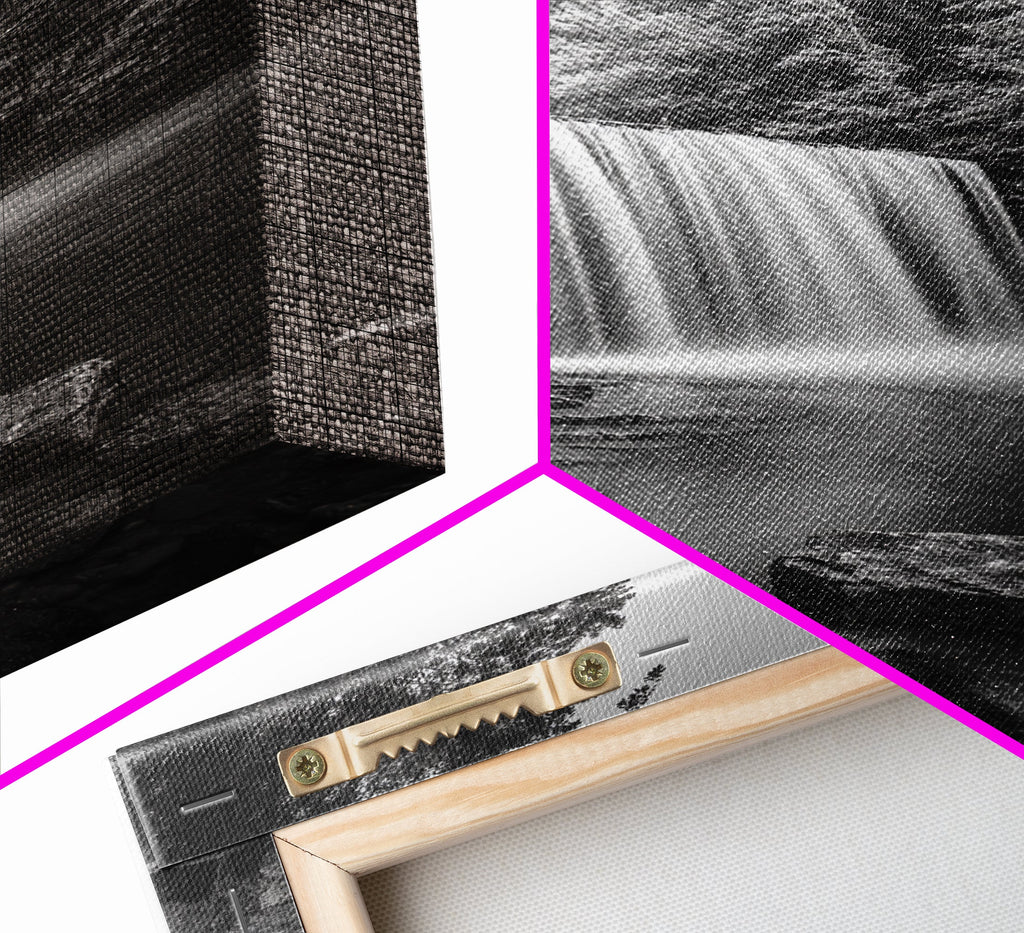 Waterfall Serenity, Nature Escape, River Rock Flow, Bedroom Wall Decor, Framed Canvas Print, Modern Rustic Forest Wall Art