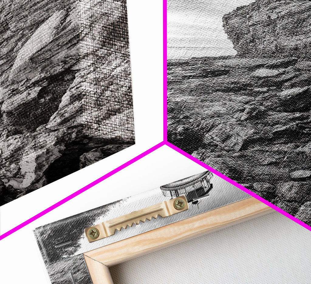 Lighthouse Beacon, Rocky Shoreline, Nautical Coastal Scene, Framed Canvas Print, Ocean View Art, Seaside Living Room Wall Decor