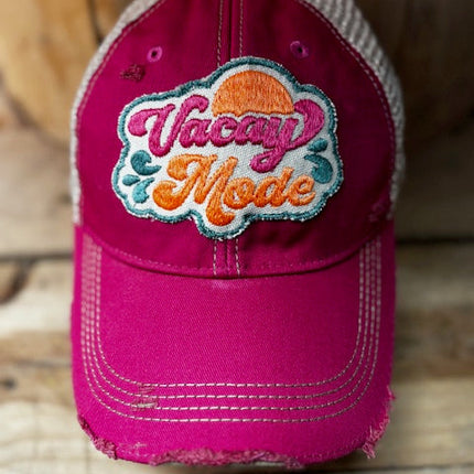 Vacay Mode Distressed Mesh Snapback Baseball Cap