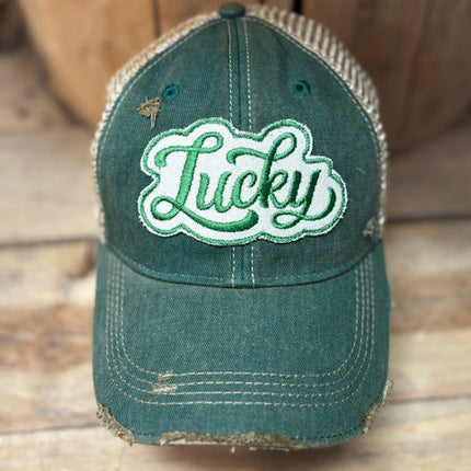 Lucky Distressed Mesh Snapback Baseball Cap
