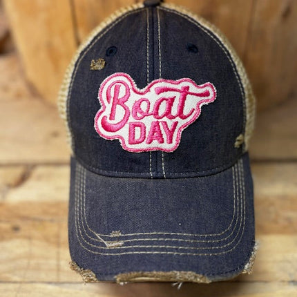 Boat Day Distressed Mesh Snapback Baseball Cap