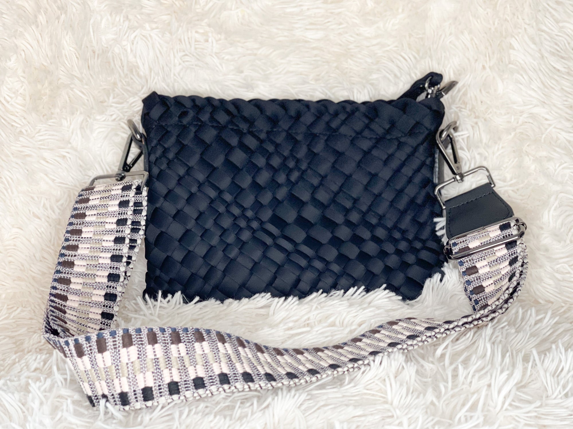 The Bella Woven Neoprene Crossbody - Black