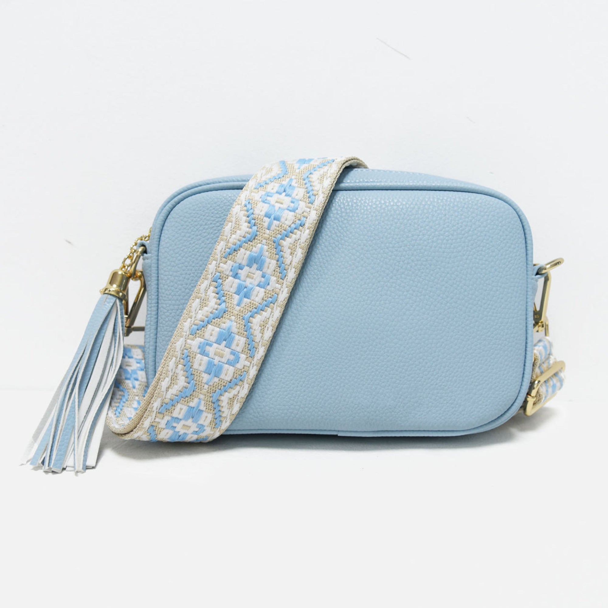 The Luna | Camera Crossbody With Medallion Strap - Light Blue