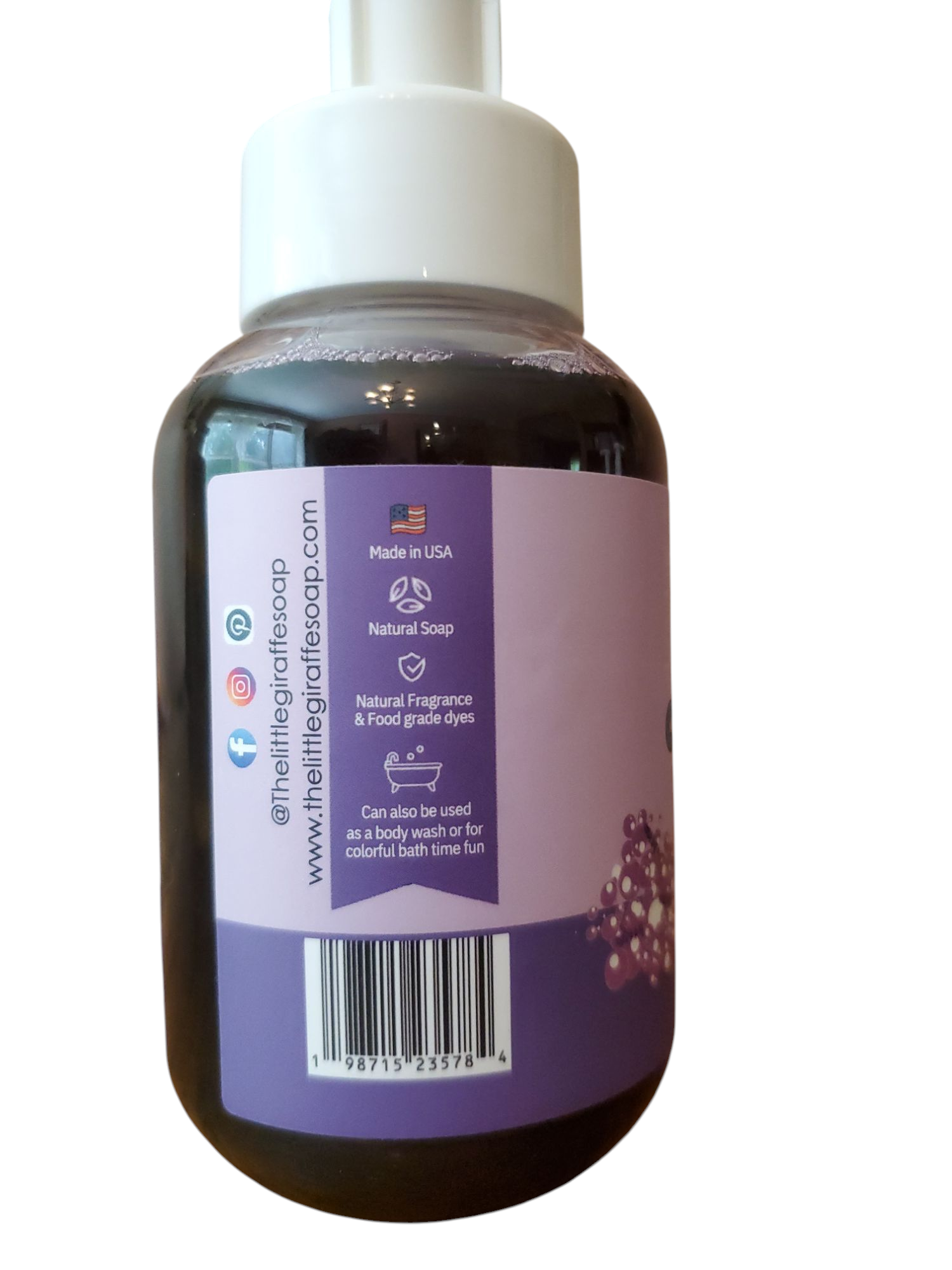 Non-toxic Colorful Foaming Hand Soap. Purple Foam Lavender Scented