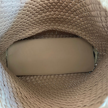 The Willow | Large Woven Vegan Leather Tote - Khaki