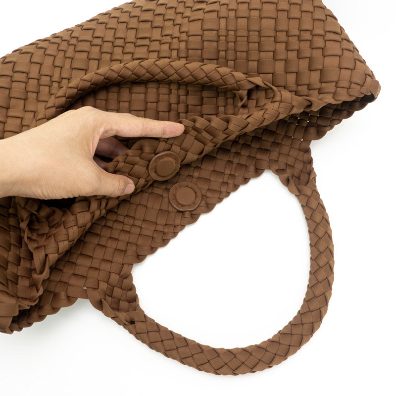 The Charli | Large Woven Neoprene Tote with Wristlet | Chocolate