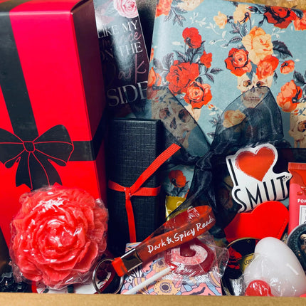 Valentines luxury dark romance gift basket - spa, books, gift wrap