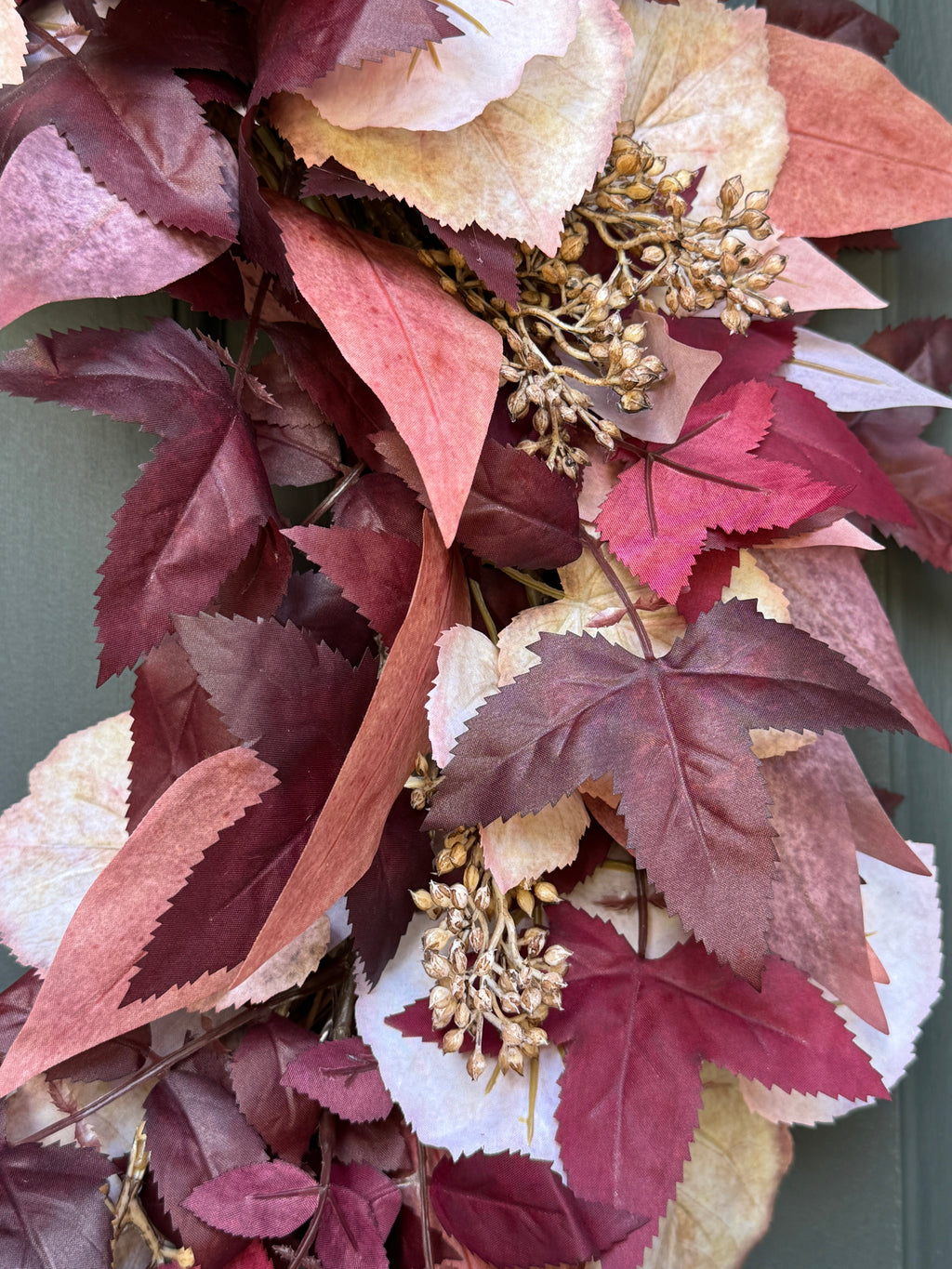 Burgundy Cimicifuga & Cream Fall Wreath with Berries & Velvet Bow