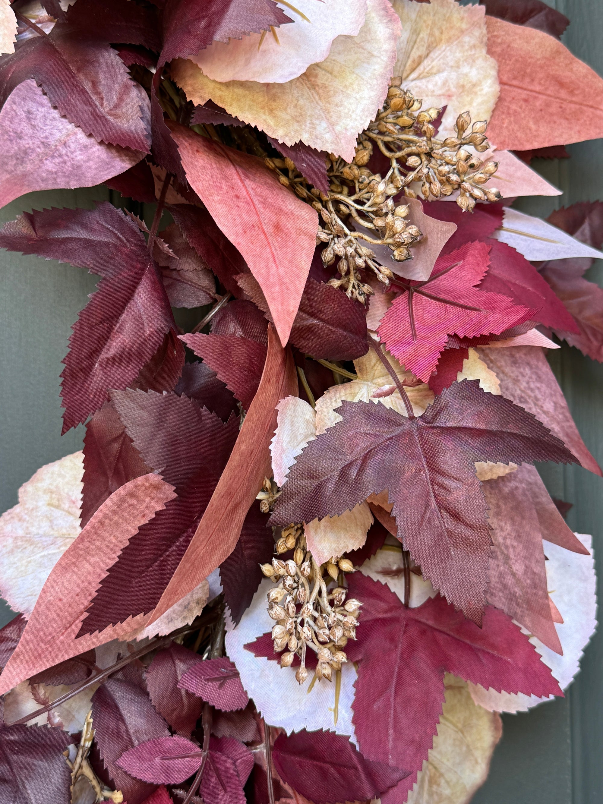 Burgundy Cimicifuga & Cream Fall Wreath with Berries & Velvet Bow