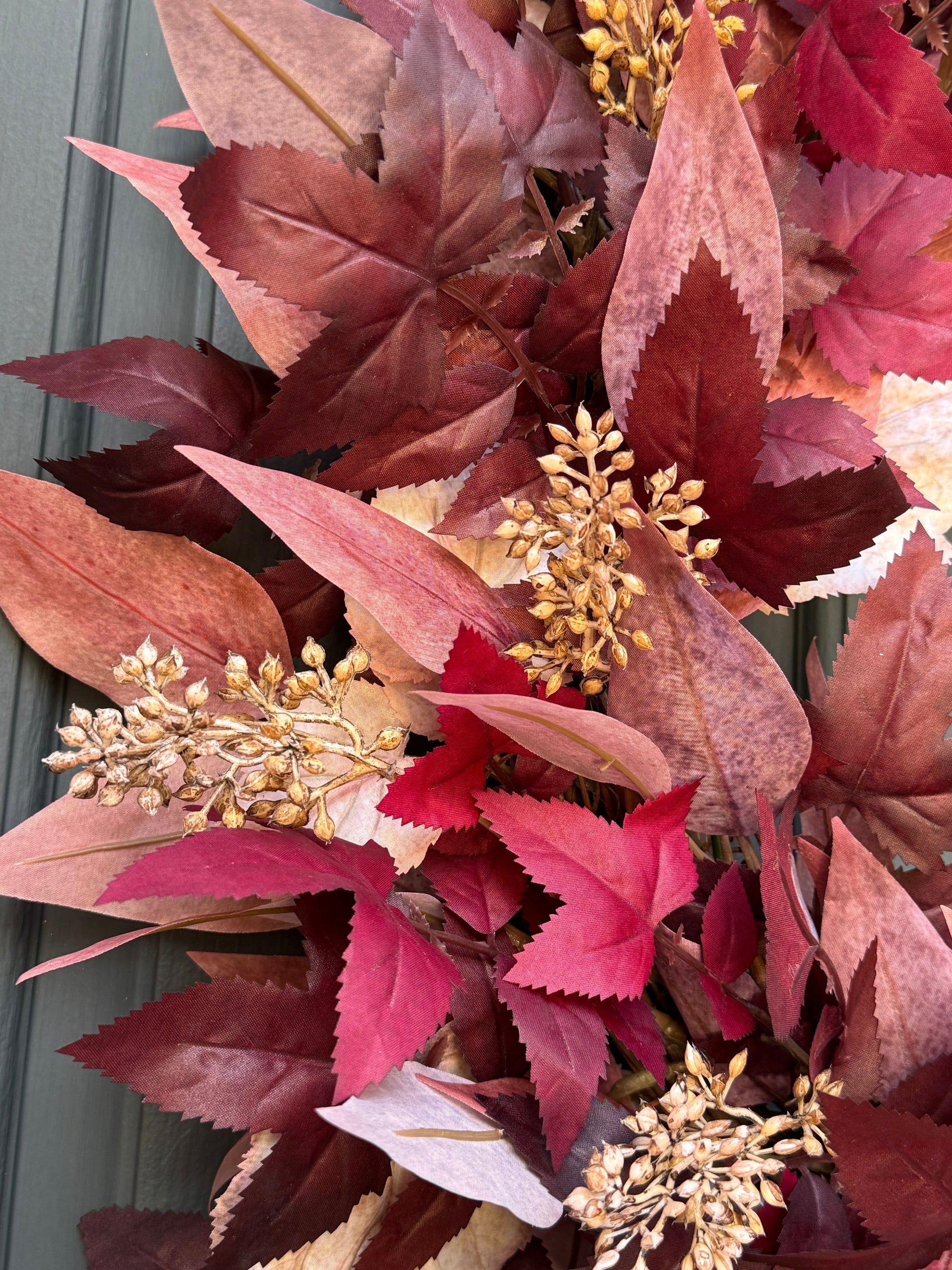 Burgundy Cimicifuga & Cream Fall Wreath with Berries & Velvet Bow