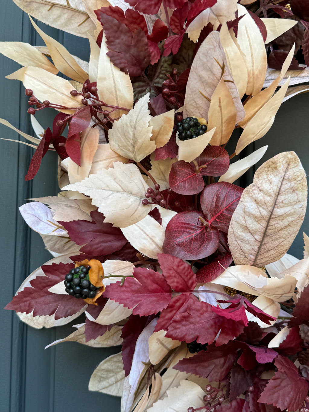 Burgundy & Cream Fall Wreath with Berries