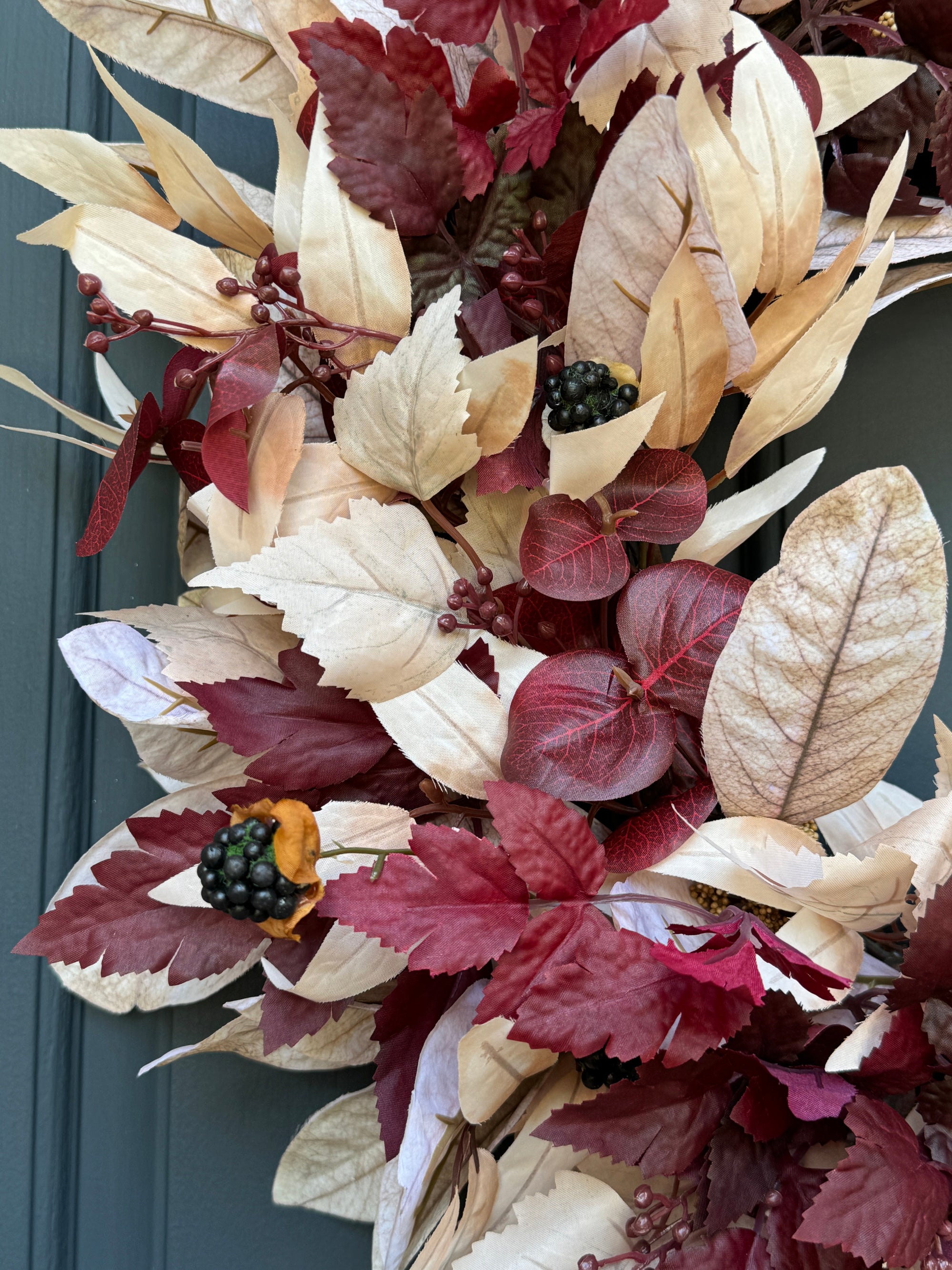 Burgundy & Cream Fall Wreath with Berries