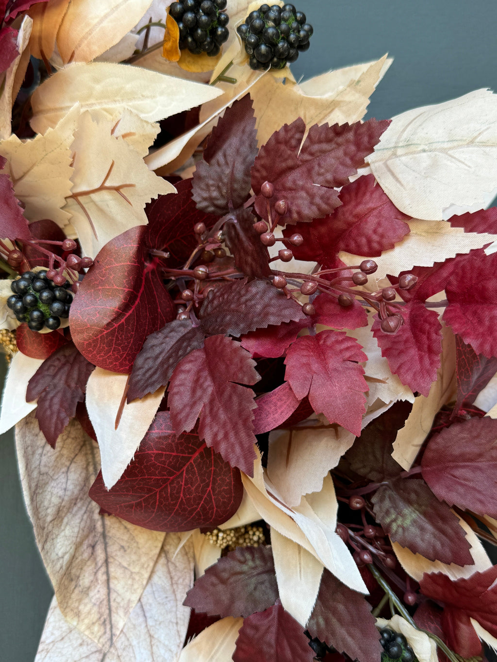 Burgundy & Cream Fall Wreath with Berries